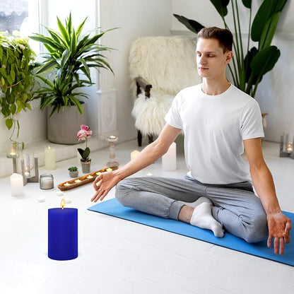 3 Packs 2.8x6 Inch Blue Colored Pillar Candles, Unscented Dripless Non-Toxic Smokeless Clean Long Lasting Burning Cylinder Candles for Home Dinner Table Decoration Emergency Power Outage