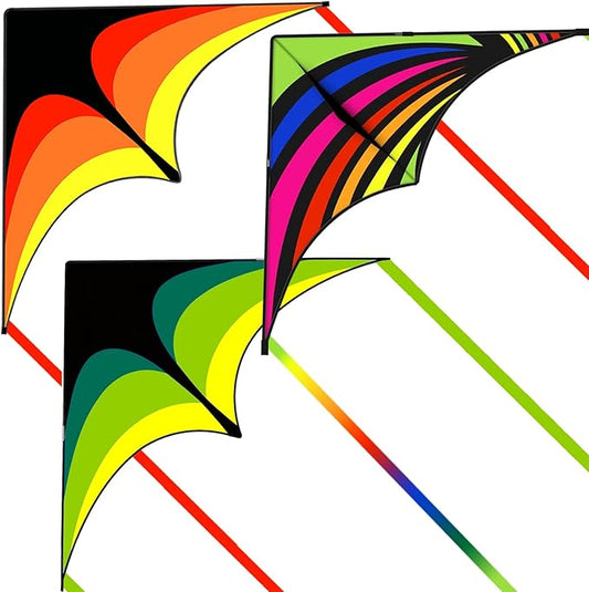 Mint's Colorful Life 3 Pack Delta Kite Set for Kids & Adults, Easy to Fly Large Kites for