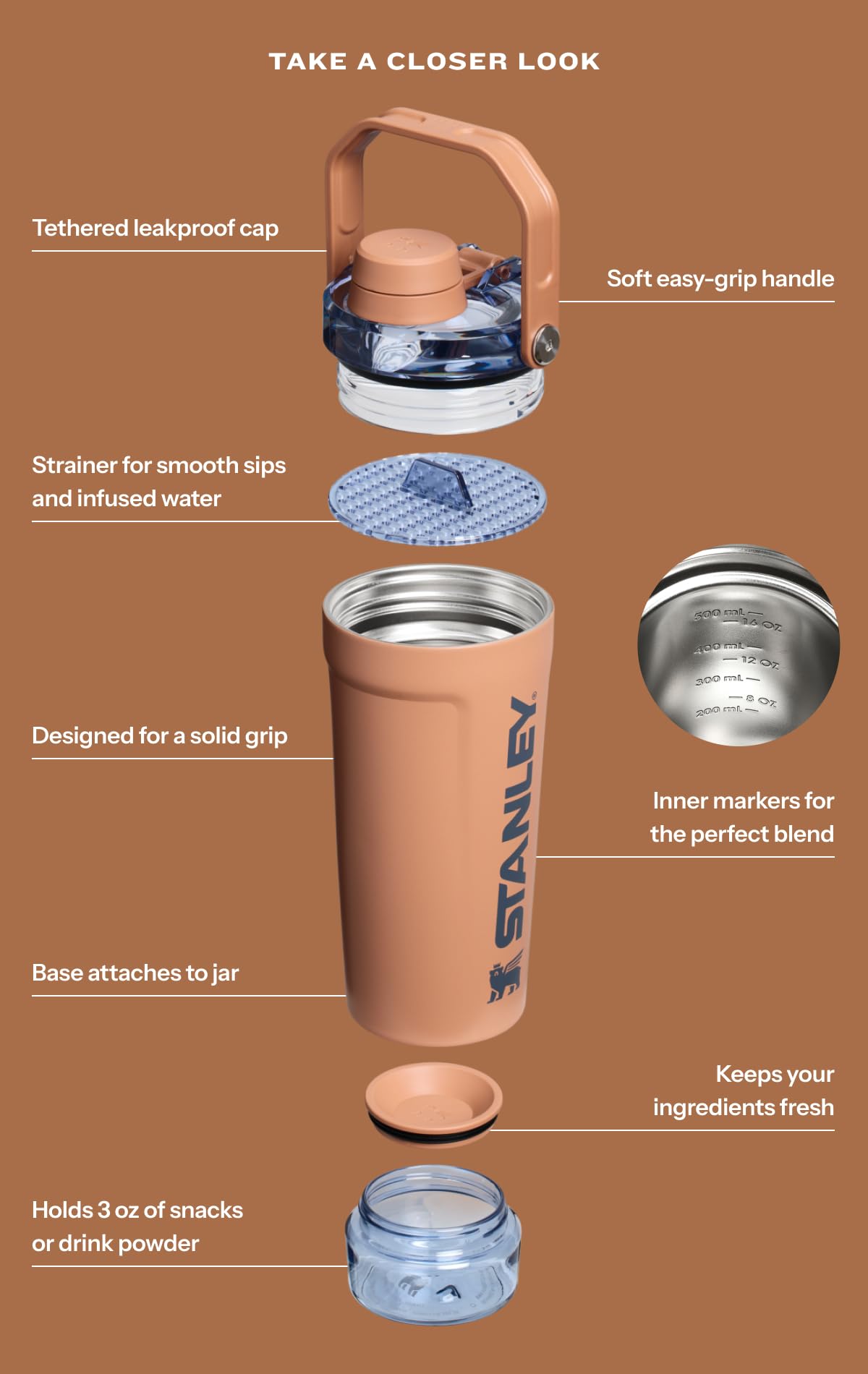 STANLEY Vitalize Shaker Bottle, 20 oz, Sage Grey