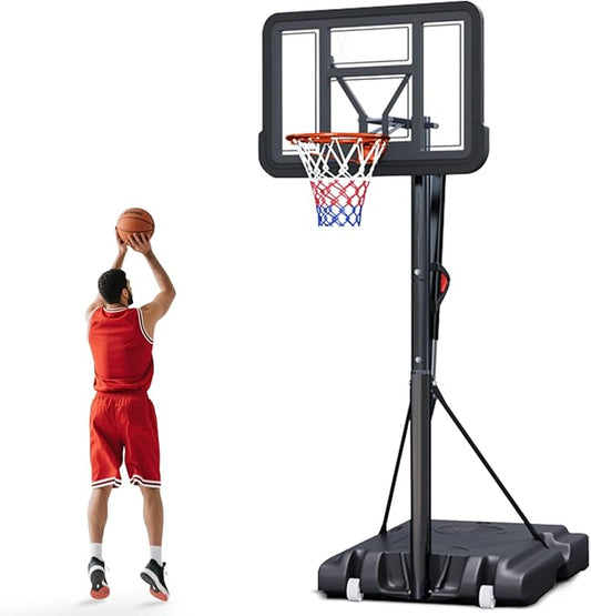 Portable Basketball Hoop Outdoor, Adjustable Height 5.5-10FT Basketball Goal with Heavy-Duty Steel