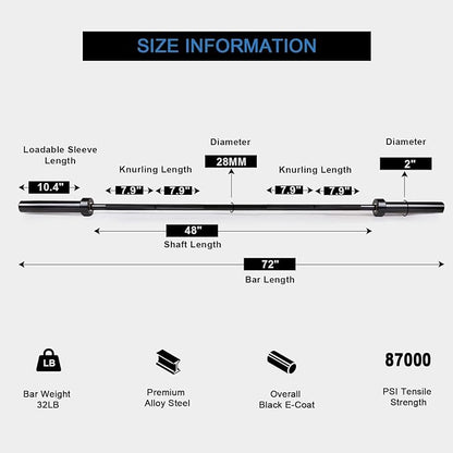 LIONSCOOL Premium 4ft/4.9ft/6ft Barbell for Strength Training and Olympic Weightlifting, 2 Inch Bar for Squats, Curls, Deadlifts, Presses, Hip Thrusts, 350lbs/500lbs/700lbs Weight Capacity