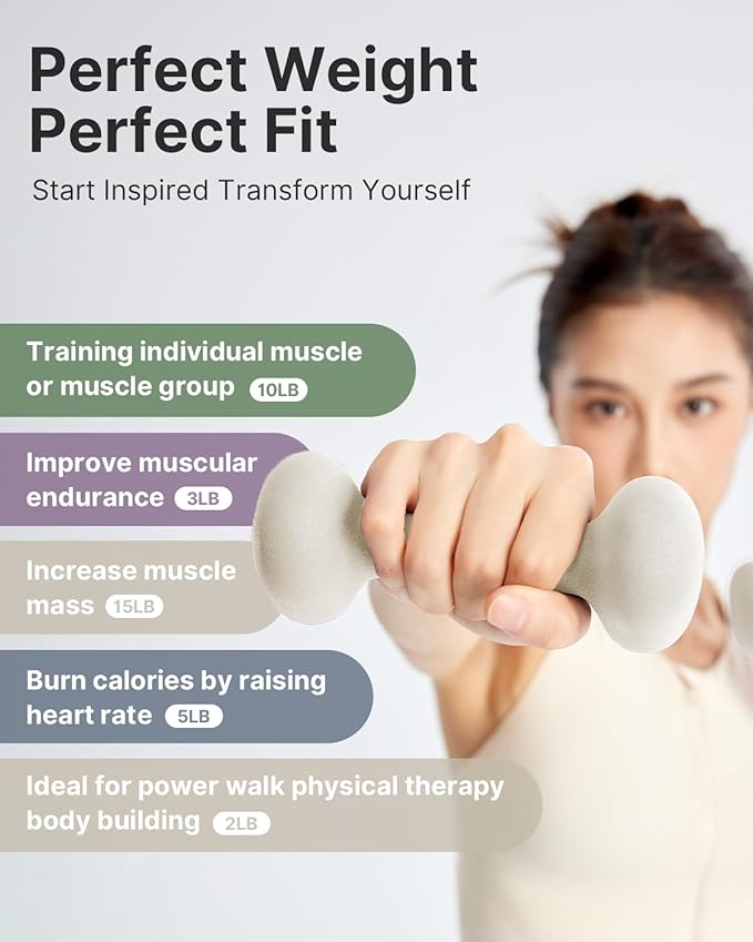 YOTTOY Weights Dumbbells Set for Women,2-15 Pound Dumbbells Set of 2, Non-Slip Hand Weights for Home Workouts, Portable Strength Training Neoprene dumbbells