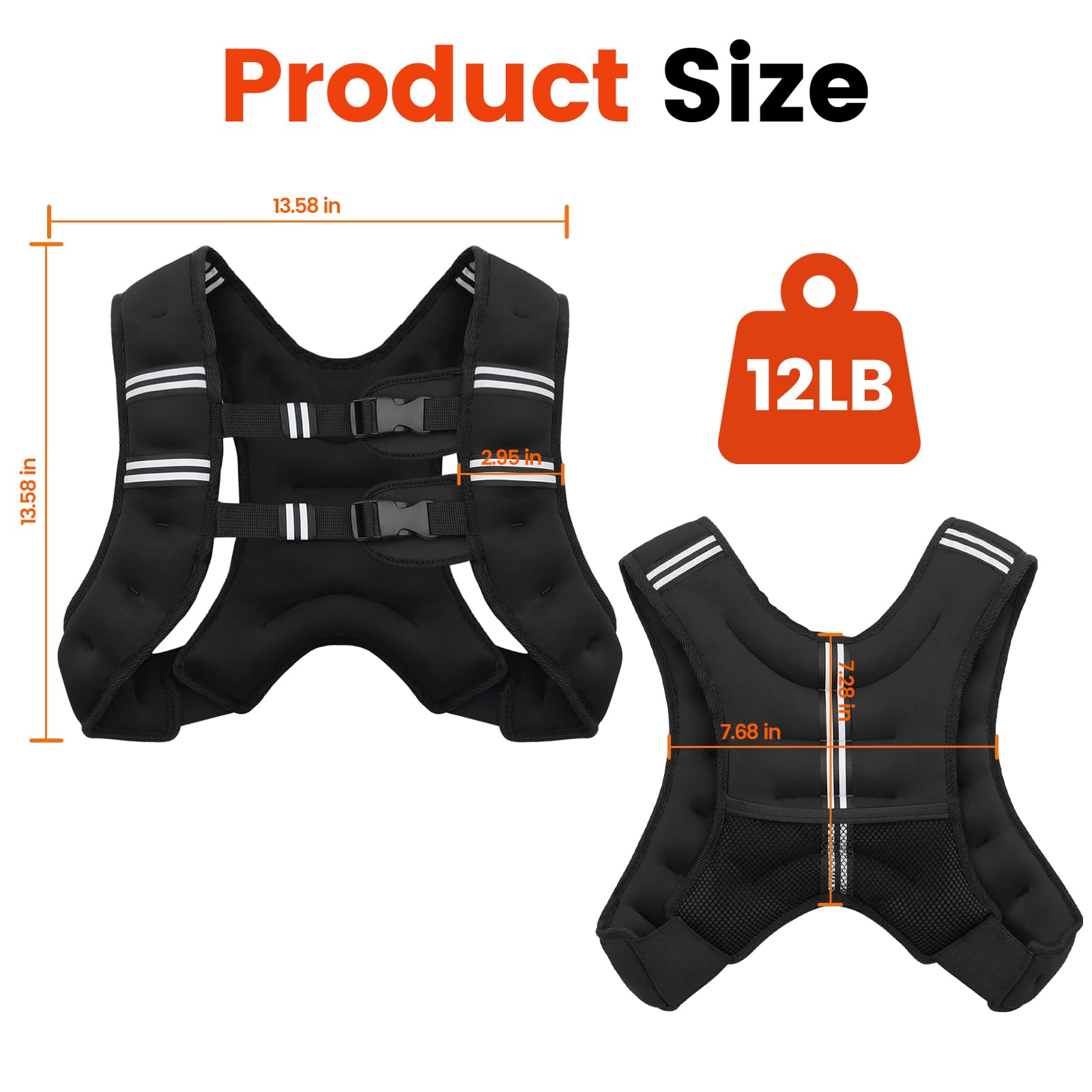 Poudee Weighted Vest, 12LB Weight Vest for Men Women, Body Weight Vests Adjustable with Reflective