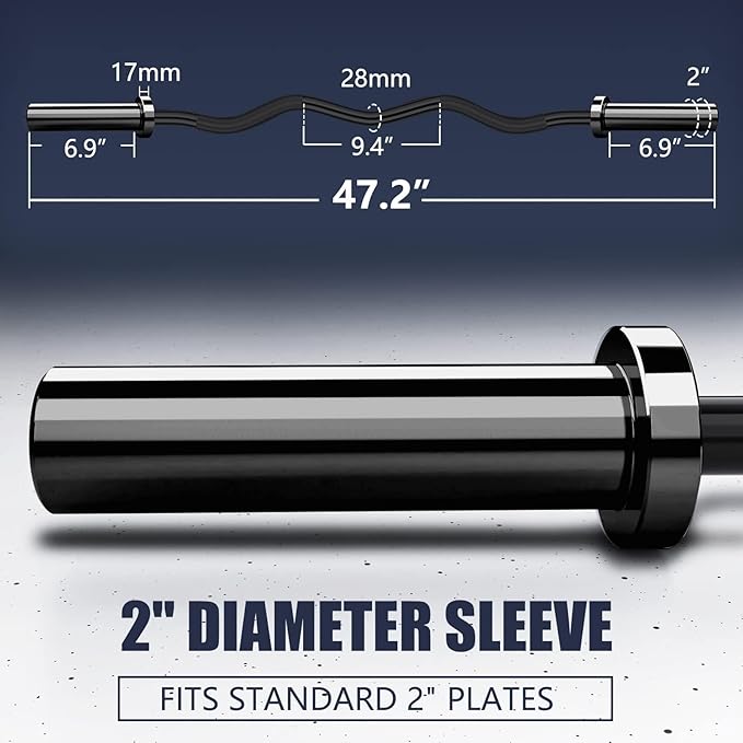 TECHNOAGE Olympic EZ Curl Bar, 47" Curl Bar(350/500LBS Capacity) 20LB, Solid Steel, Chrome Finish Barbell with Copper Sleeve and Bearing for 2-inch Plates, for Weight Lifting,Hip Thrusts,Squat,Biceps-Home Gym Weight Bar