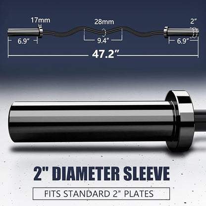 TECHNOAGE Olympic EZ Curl Bar, 47" Curl Bar(350/500LBS Capacity) 20LB, Solid Steel, Chrome Finish Barbell with Copper Sleeve and Bearing for 2-inch Plates, for Weight Lifting,Hip Thrusts,Squat,Biceps-Home Gym Weight Bar