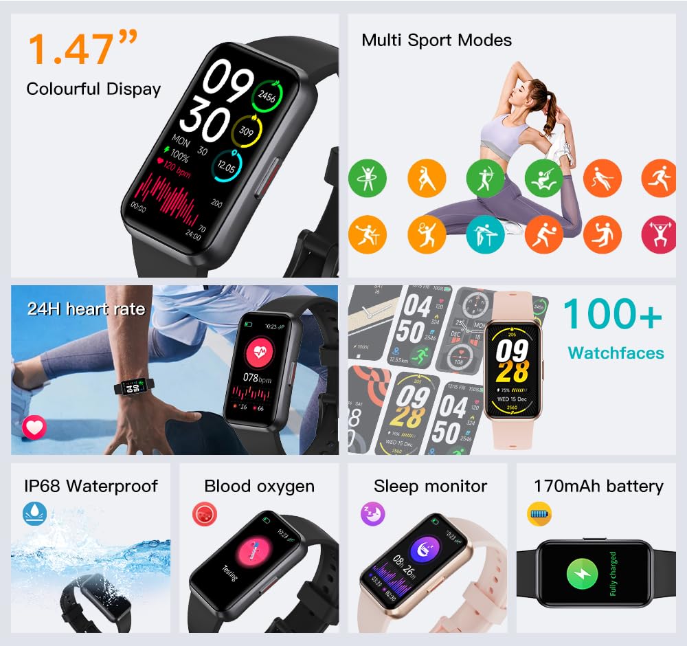 USMECBL Fitness Trackers,Heart Rate Blood Oxygen Sleep Monitor,1.47‘’ OLED Display,Calorie