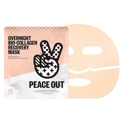 PEACE OUT Skincare Overnight Bio-Collagen Recovery Hydrating Face Mask to Calm Skin Irritation, Improves Skin Clarity with Hyaluronic Acid, 1 count