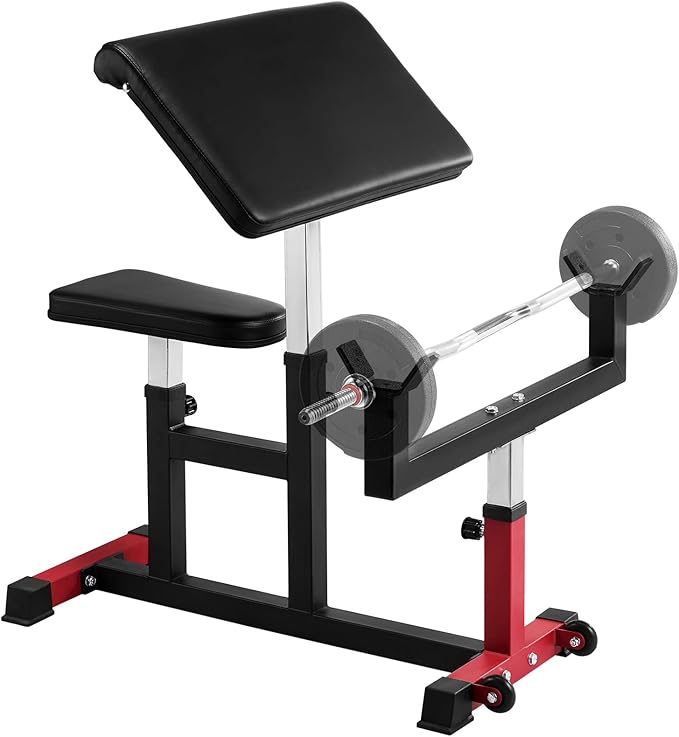 VEVOR Preacher Curl Bench, Strength Training Biceps Machine, Max load 440 LBS Home Gym Equipment, Seated Arm Isolated Barbell Dumbbell Bicep Station, Adjustable Weight Benches for Home Gym