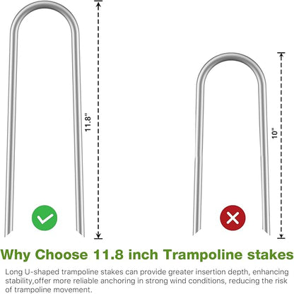 Heavy Duty Trampoline Stakes Anchors High Wind U Type Sharped Ends Safety Ground Anchors Galvanized Steel 11.8 inch for Soccer Goals,Tents and Garden Decorations