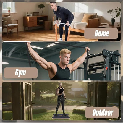 Wooden Resistance Band Foot Plate,Exercise Platform with Non-Slip Surface,4 Resistance Bands,for Home Gym,Full-Body Strength Training