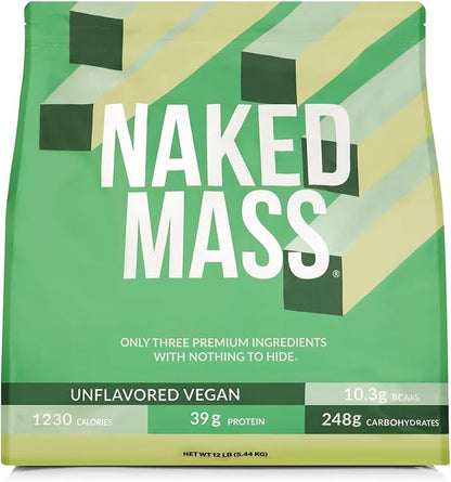 NAKED Vegan Mass - Natural Vegan Weight Gainer Protein Powder - 1,230 Calories, Non-GMO, Soy & Gluten Free, No Artificial Ingredients - 12LB Bulk - 17 Servings