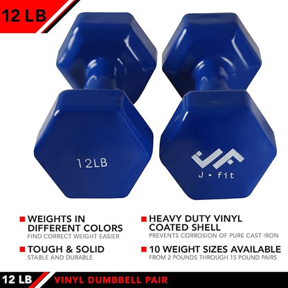 JFIT Dumbbell Pairs or Sets – Neoprene & Vinyl Coated Hand Weights for Home Gym, Strength Training, Aerobics, Cardio Exercise and Fitness
