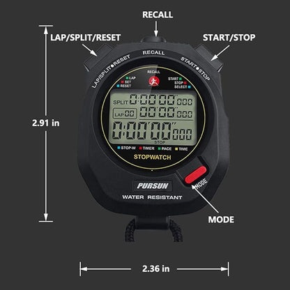 Sport Stopwatch Timer with 100X2laps Split Memory/0.001second Timing,Professional Recall Stop Watch Large Display Alarm Clock Multifunctional for Coach Referee Swimming Running Marathon Competition