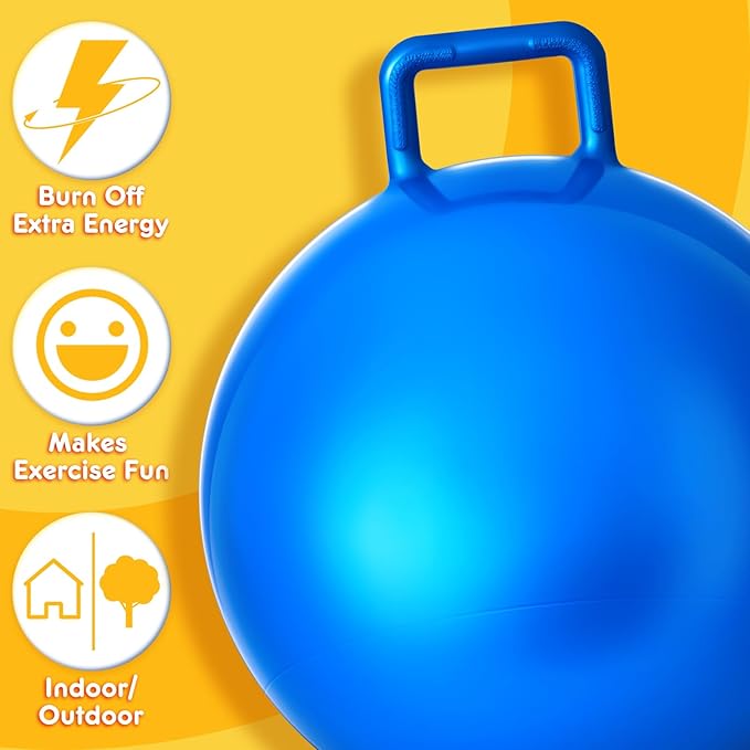 Lewtemi 6 Pcs Hopper Ball Carnival Outdoor Games 22 Inch 29 Inch Jumping Hopping Inflatable Bouncing Ball with Handle and Air Pump for Kids Sport Exercise(Red, Blue, Green, Pink, Yellow, Purple)