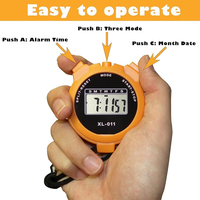 2-Pack Multi-Function Electronic Digital Sport Stopwatch Timer, Large Display with Date Time and Alarm Function, Sports Coaches Fitness Coaches and Referees Orange