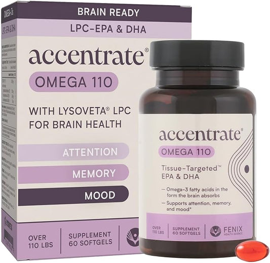 Omega 110 w/LYSOVETA LPC | EPA & DHA Supplements for Brain & Retina Health | Focus, Attention