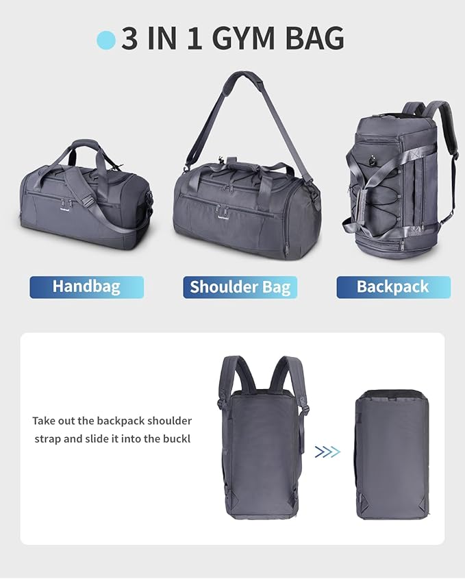 Sportsnew Gym Bag for Women with Shoe Compartment Wet Pocket and Yoga Mat Holder,Mens Duffel Bag for Travel with Laptop Compartment,Weekender Overnight Carry On Bag for Men(Grey Patent Pending)