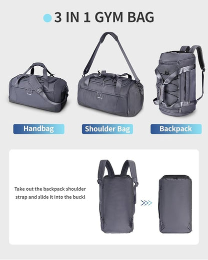 Sportsnew Gym Bag for Women with Shoe Compartment Wet Pocket and Yoga Mat Holder,Mens Duffel Bag for Travel with Laptop Compartment,Weekender Overnight Carry On Bag for Men(Grey Patent Pending)