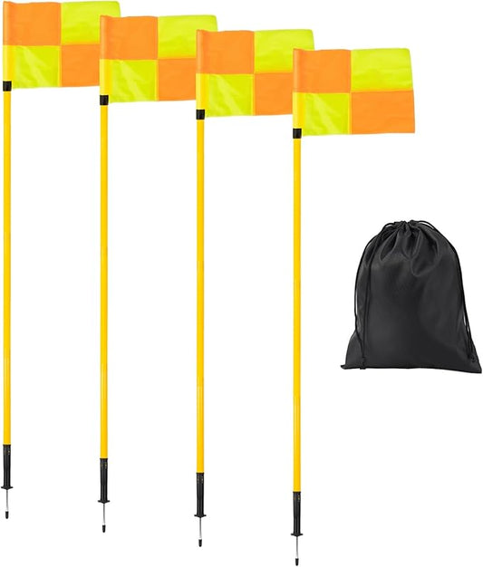 Soccer Corner Flags Set of 4 for Soccer Field, Adjustable Spring Loaded Soccer Flags Agility Training Poles Soccer Sticks, Speed and Agility Training Equipment with Storage Bag-5FT