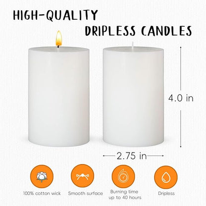 6 Packs Dripless White Pillar Candles, Unscented 2.75x4 Inch Cylinder Wax Candles for Home Table Holiday Party Spa Decor Emergency