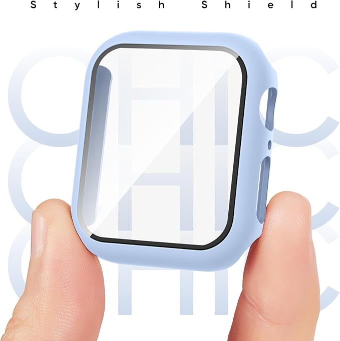 Compatible for Apple Watch Band 44mm 45mm and Case with Screen Protector, Soft Silicone Sport Strap Bands and Protective Cover with Tempered Glass for iWatch Series 9 8 7 SE 6 5 4