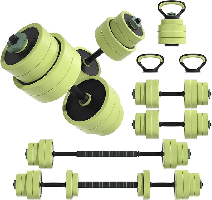 Adjustable Dumbbell Set 22/42/62LBS, 5-in-1 Free Weight Dumbbell Set Used as Dumbbell，Kettlebell,Barbell, Push-Up Stand,Weight Plate, Iron Sand Weights Set with Connector ,Fitness Exercises for Home Gym Suitable Men/Women