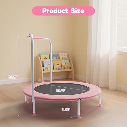 36" Mini Trampoline for Toddlers Ages 1–6 – Foldable Indoor/Outdoor Kids Rebounder with Foam Handle & Safety Padded Cover