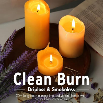 6 Packs Natural Beeswax Candles, 100% Pure Beeswax Pillar Candles for Emergency Prayer Home Decor, Bees Wax Candle for Relax, Smokeless & Dripless [2x4 inch]