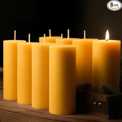 8 Packs Beeswax Candles, 2x5 Inch Natural Beeswax Pillar Candles, 400-Hour Total Long Burn Time, Organic Emergency Candle for Home Decor, Gift Sending, Smokeless & Dripless