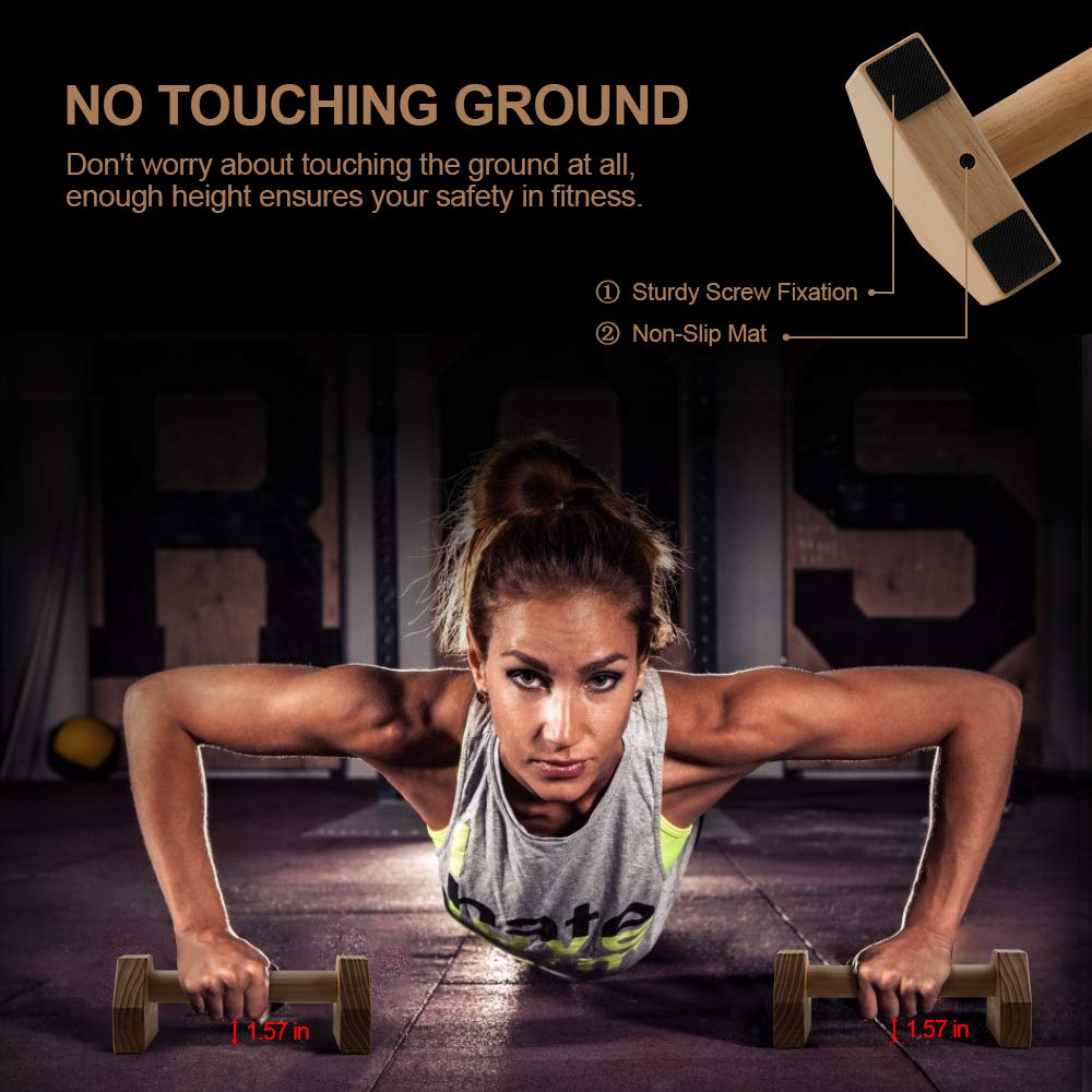 Push-up Stand, 2 PCS Wood Pushup Bars Non-Slip Base Exercise Home Workout Equipment, 30CM Wooden