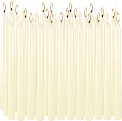 36 Pack Ivory White Taper Candles, 7-8 Hours Burn Time, Unscented, Smokeless and Dripless, 0.8 x 10 Inch Dinner Candle Set for Household, Wedding, Party and Home Décor Candlesticks