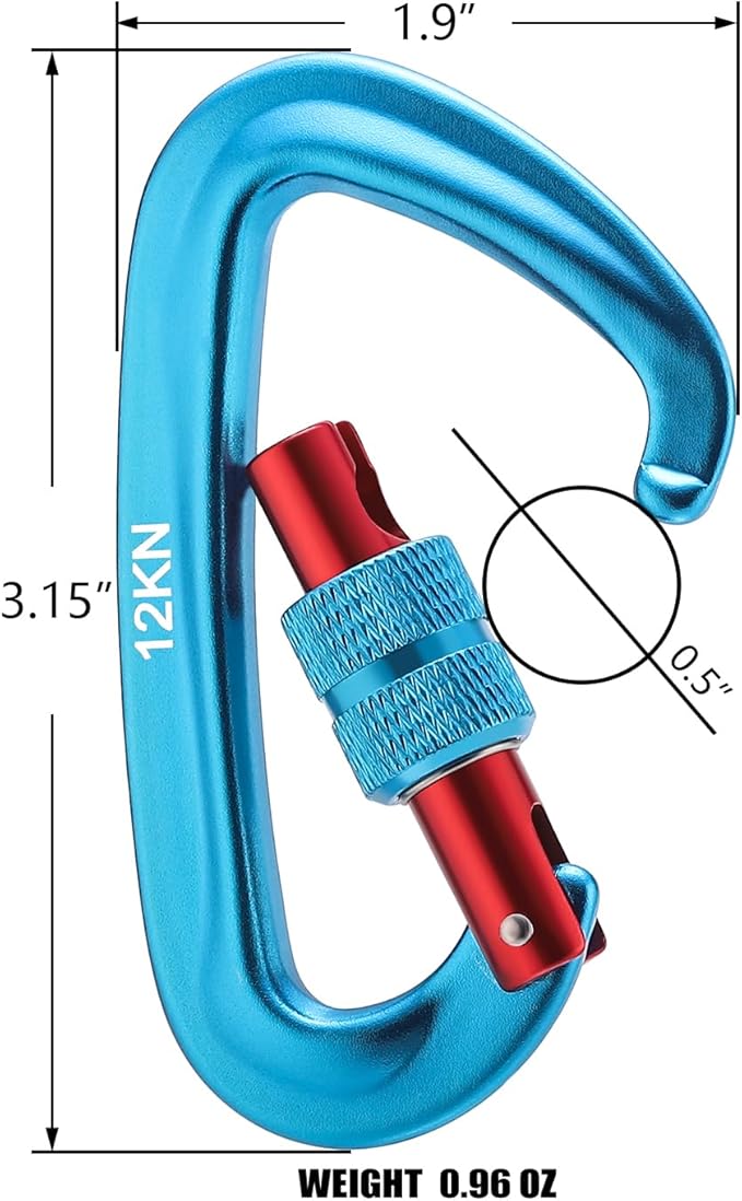 12kN Locking Carabiner Clips, Small Aluminium Carabiners Keychain, Heavy Duty Caribeaners for Camping, Hiking, Hammocks, Swings, Dog Leash, 2 Pcs