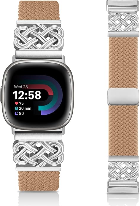 Braided Band Compatible with Fitbit Versa 4 Bands for Woman/Versa 3/Sense 1/Sense 2 Band, Magnetic Clasp Fabric Nylon with Designer Interlock Buckle Straps for Fitbit Versa4/3/Sense1/2