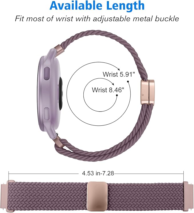 FINTIE Magnetic Braided Band Compatible with Garmin Vivoactive 5/6/Vivoactive 3, Garmin Venu/Venu Sq/Sq 2/Forerunner 55/165/645/245 Music, 20mm Stretchy Nylon Elastic Sport Strap (Smoke Violet)