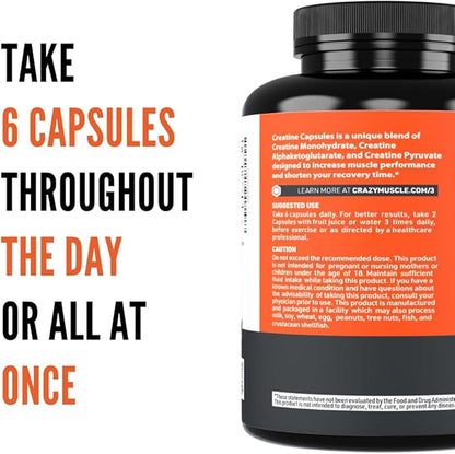 Creatine Capsules, 5g Premium 3X ThreeAtine Pre Workout Bulk Muscle Mass Gainer, High Absorption Easy to Take Creatine Monohydrate Pills Alternative Optimum Performance for Men Women, 180 Capsules