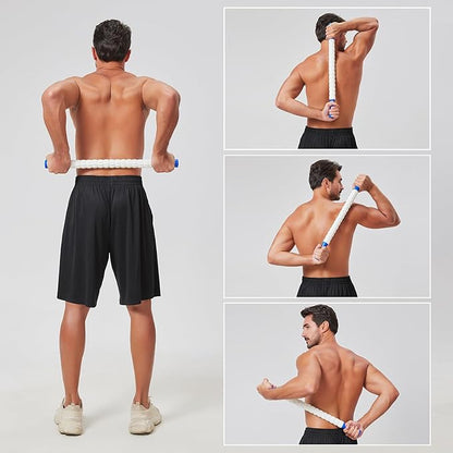 Muscle Roller Stick for Athletes - Deep Tissue Fascia Blaster & Roller Massager for Myofascial Pain Relief - Handheld Physical Therapy & Recovery Tool(Blue White-24 inch)