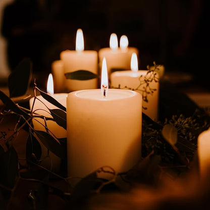 12 White Pillar Candles, 3x4 Inches Unscented Pillar Candles for Home,Wedding,Church, Dripless and Smokeless Table Candles Pillar, White Candles for Party, Relaxing, Approx 50 Hours Long Burning Time