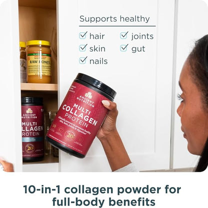 Ancient Nutrition Collagen Powder Protein with Probiotics, Unflavored Multi Collagen Protein with Vitamin C, 45 Servings, Hydrolyzed Collagen Peptides Supports Skin and Nails, Gut Health, 16oz