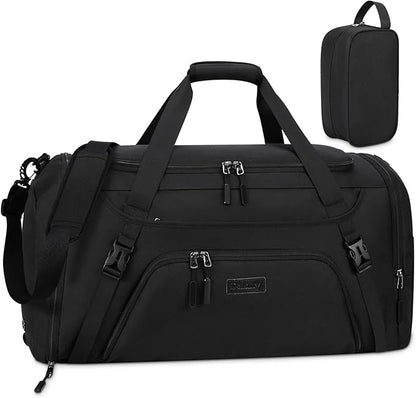 Gym Duffle Bag for Women Men 40L Waterproof Sports Travel Duffel Bags with Shoe Compartment,Wet Pocket Large Weekender Overnight with Toiletry Bag,Black