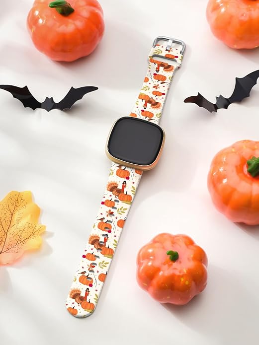 Watbro Halloween Holiday Band Compatible with Fitbit Versa 3 / Sense/Fitbit Versa 4 / Sense 2 Bands for Women Men,Soft Silicone Cute Sport Pumpkin Strap