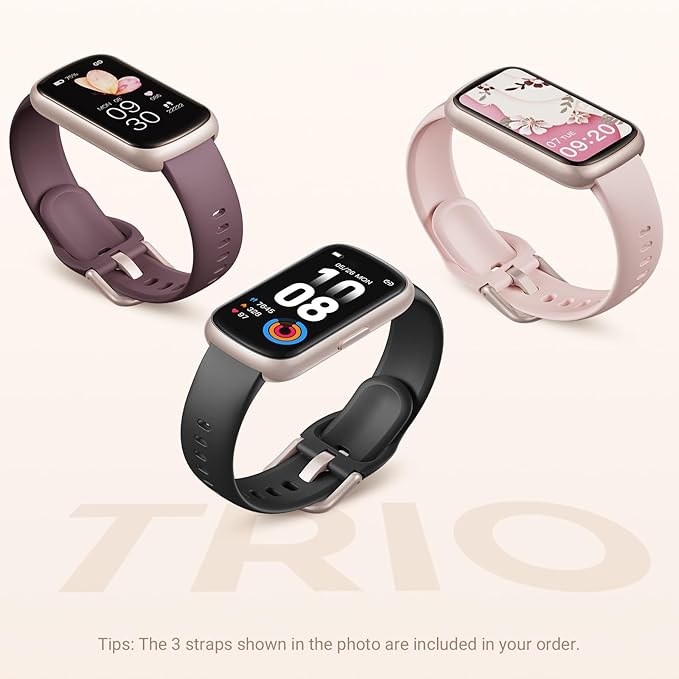 Health Fitness Tracker Smart Watch with 24/7 Heart Rate, Blood Oxygen, Sleep Tracker, Pedometer, 3 Colorful Bands & 3ATM Waterproof Activity Tracker with Step Calorie Counter, Smoke Violet