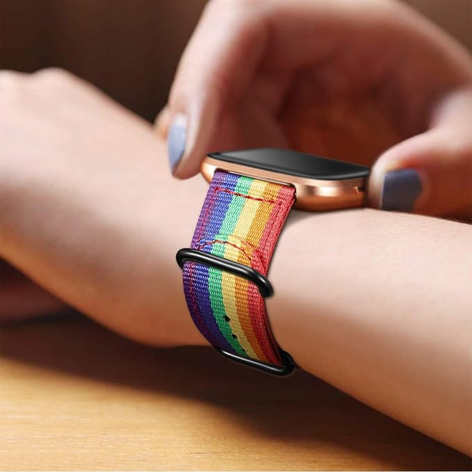 FINTIE Bands Compatible with Fitbit Versa 2/1 / Lite Edition, Soft Nylon Replacement Strap Wristband Accessories (Colorful)