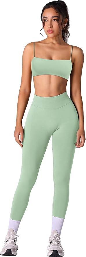 Workout sets for women 2 piece:Spaghetti Straps BacklessTop Bra and High Rise leggings for yoga