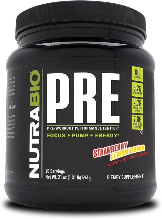 NutraBio PRE Workout Powder - Old Formula- Sustained Energy, Mental Focus, Endurance - Beta