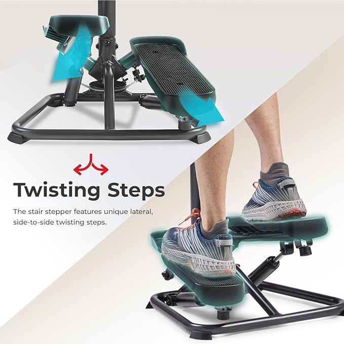 Sunny Health & Fitness Twist Stepper with Handlebar, Stair Step Machine for Cardio Workout, Compact Home Exercise Equipment W/Optional Free SunnyFit App Connection