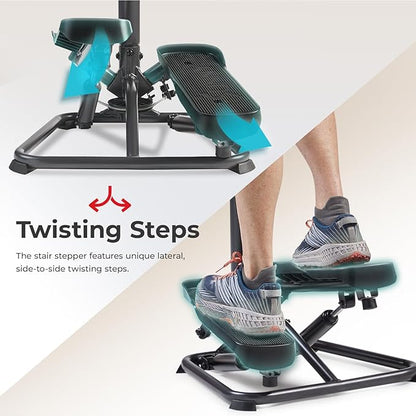 Sunny Health & Fitness Twist Stepper with Handlebar, Stair Step Machine for Cardio Workout, Compact Home Exercise Equipment W/Optional Free SunnyFit App Connection