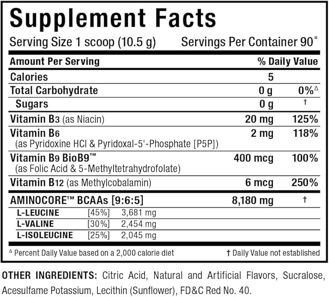 ALLMAX Nutrition AMINOCORE BCAA, Pink Lemonade - 945 g Powder - 8.18 Grams of Branched Chain Amin Acids Per Serving - with B Vitamins - No Fillers or Non-BCAA Aminos - Sugar Free - 90 Servings