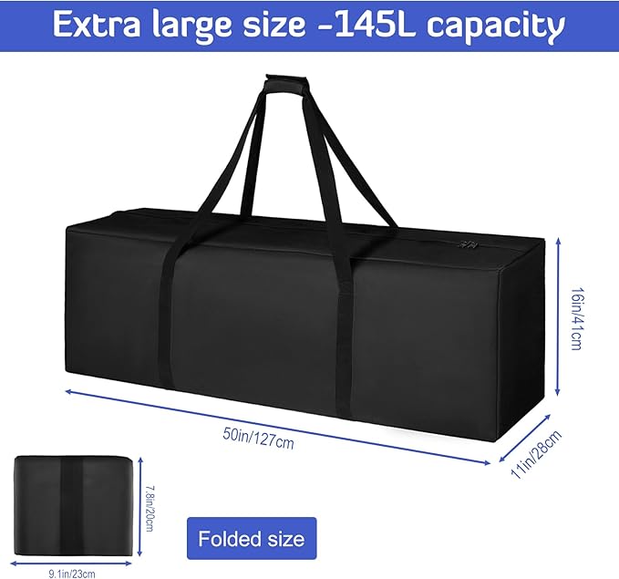 INFANZIA 50inch Sports Duffel Travel Bag, 145L Extra Large Duffel Luggage Bag with Upgrade Zipper, Water Resistant & Foldable Equipment Storage Bag for Camping Tent Tripod Fishing