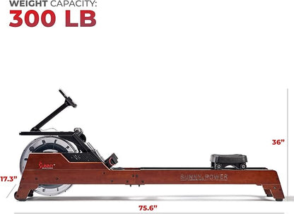 Sunny Health & Fitness Elite Water Rowing Machine with High Dynamic Resistance Vertical Tank, Low-Impact Full-Body Workout and Optional Free SunnyFit App Connectivity