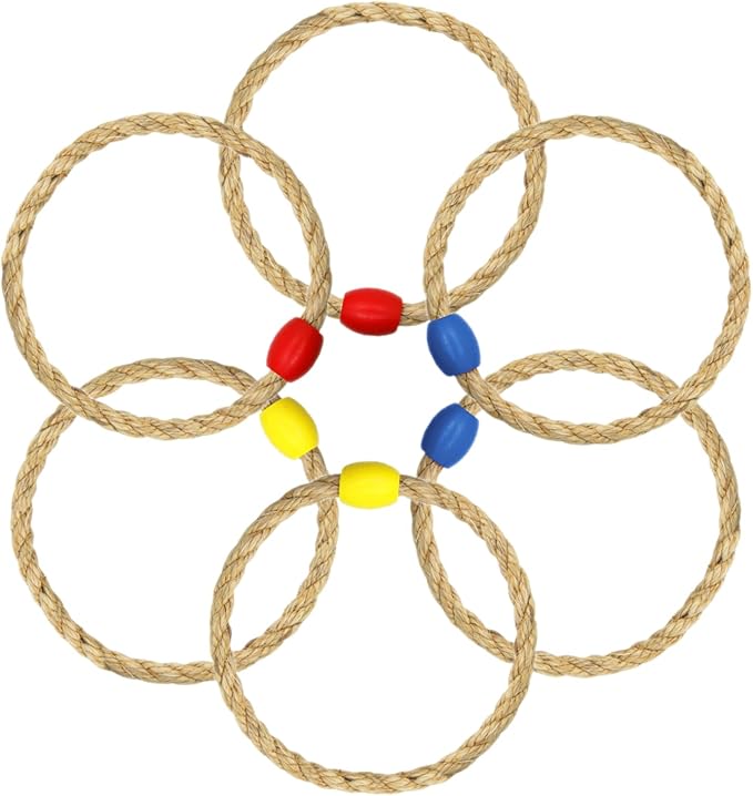 6 Pack Multicolor Sisal Rope Ring Toss Game Replacement Parts for Adults and Kids, Outdoor Toss Rings for Agility/Speed Practice and Yard Games and Lawn Games for Party (3 Colors-Red Yellow Blue)
